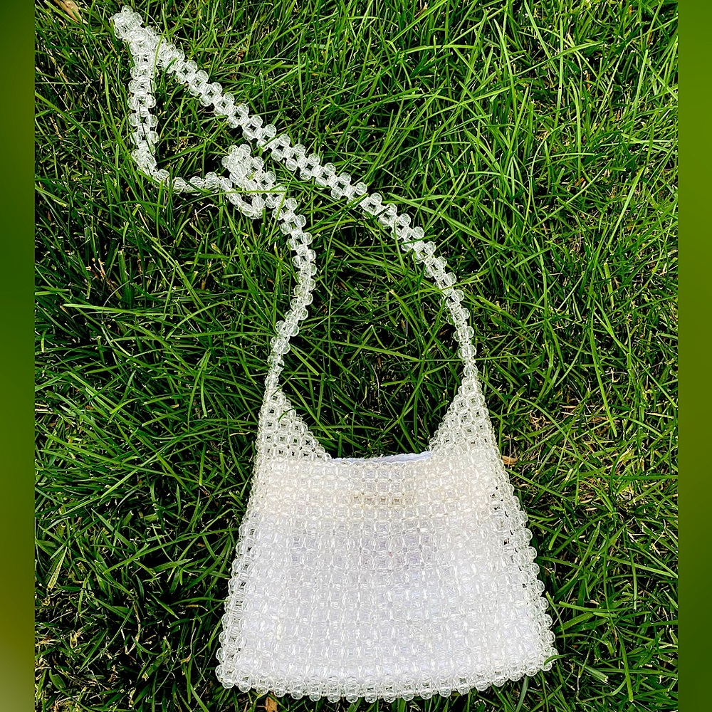 Bobbie Jerome Vintage 60s Crystal Dot Clear Beaded Shoulder Bag